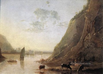 アエルベルト・カイプ Painting - 牛のいる川岸の田園地帯の画家 アルバート・カイプ